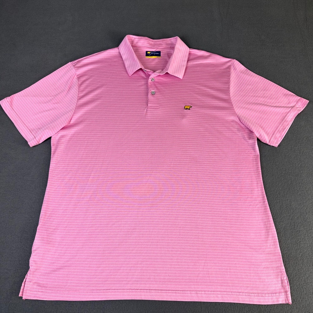 Jack Nicklaus Mens Pink Striped Performance Golf Polo Shirt XL Golden Bear Logo